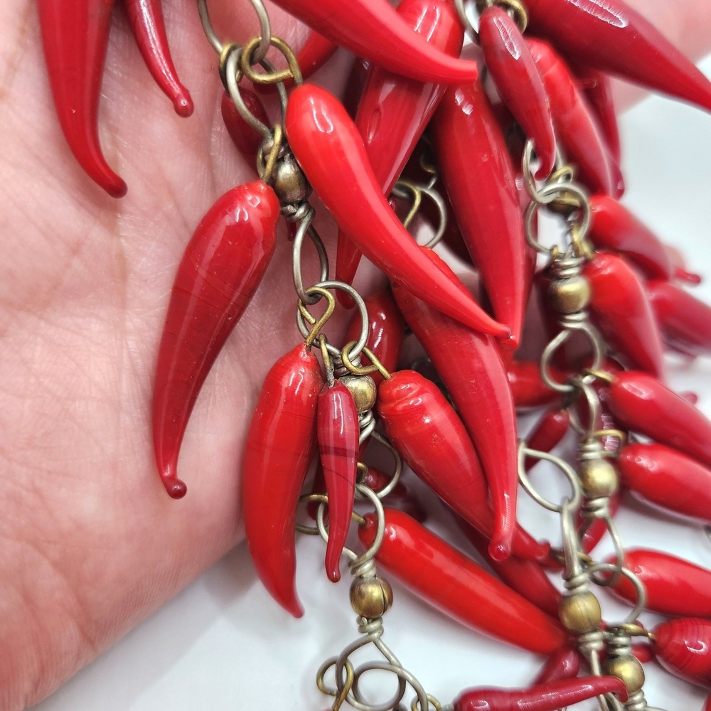 Vintage Red‎ Hot Chili Pepper Art Glass Necklace Eclectic Western Novelty 30"
